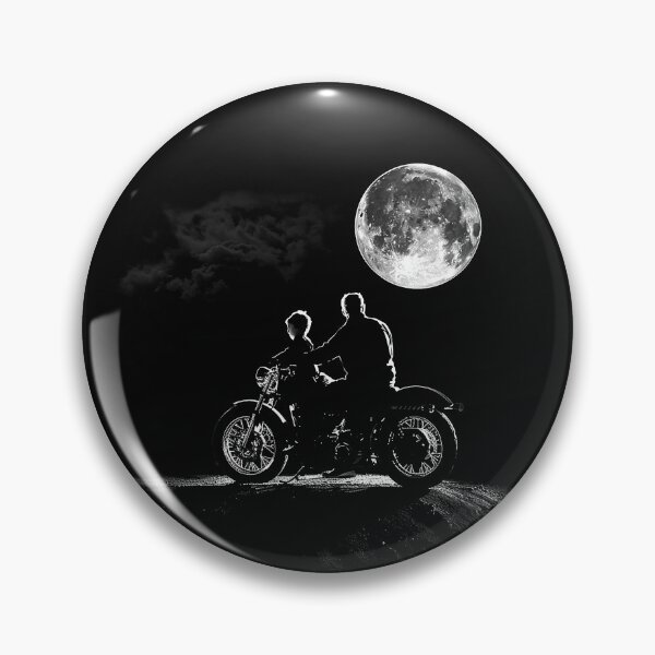 Item preview, Two Riders on a Motorcycle Beneath the Full Moon Monochrome Road Art designed and sold by inkoutninja.