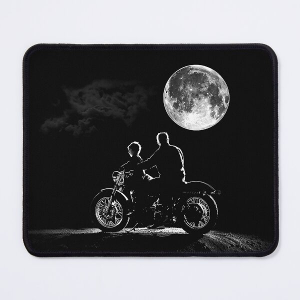 Item preview, Two Riders on a Motorcycle Beneath the Full Moon Monochrome Road Art designed and sold by inkoutninja.