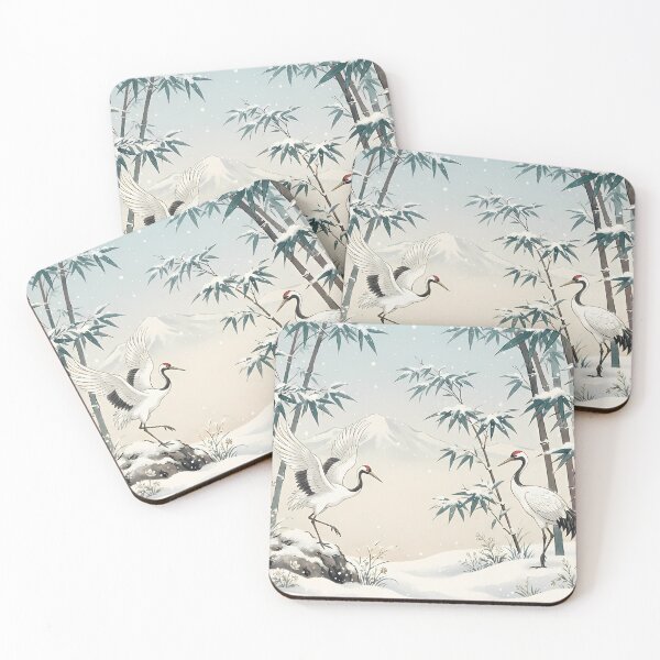 Item preview, Korean Folk Art Winter: White Cranes and Snowy Bamboo Forest - Traditional Oriental Aesthetic designed and sold by SOOstudio73.