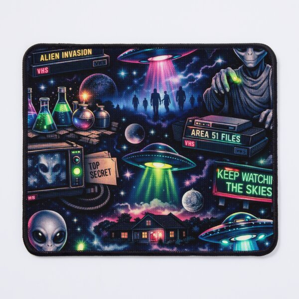 Item preview, Neon Visitors – 1980s Aliens Pattern designed and sold by Shadowframe Studios.