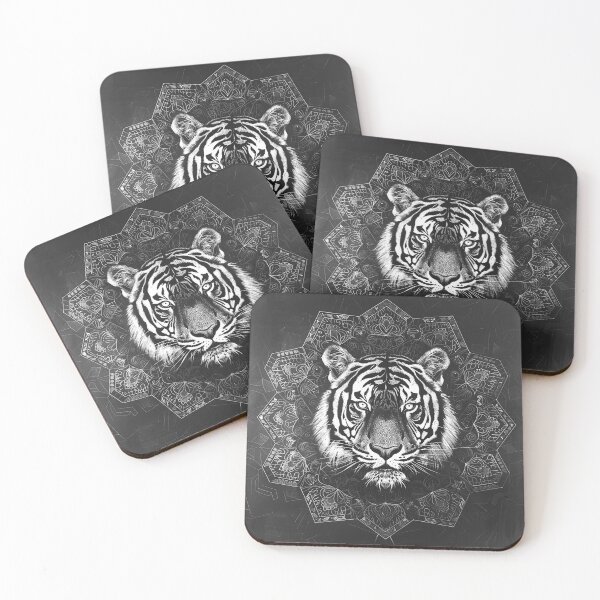 Item preview, Bengal Tiger Mandala Monochrome Sacred Geometry Wildlife Art designed and sold by inkoutninja.