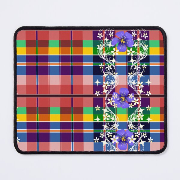 Item preview, Vibrant Thai Plaid with Blue Floral Border designed and sold by Vector Loom Studio 9.