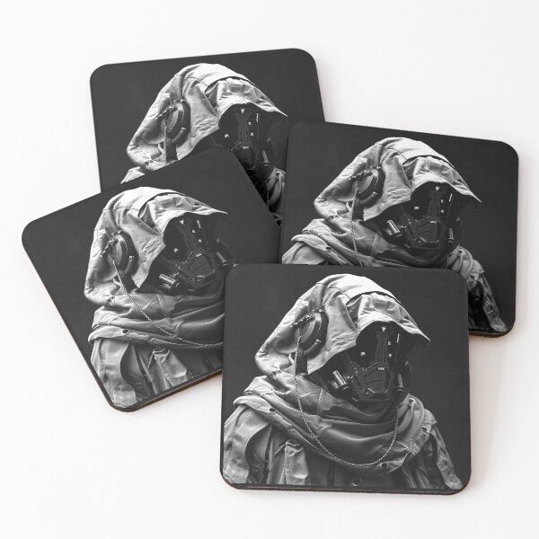 Item preview, Hooded Cyberpunk Operative with Tech Mask Monochrome Sci-Fi Portrait designed and sold by inkoutninja.