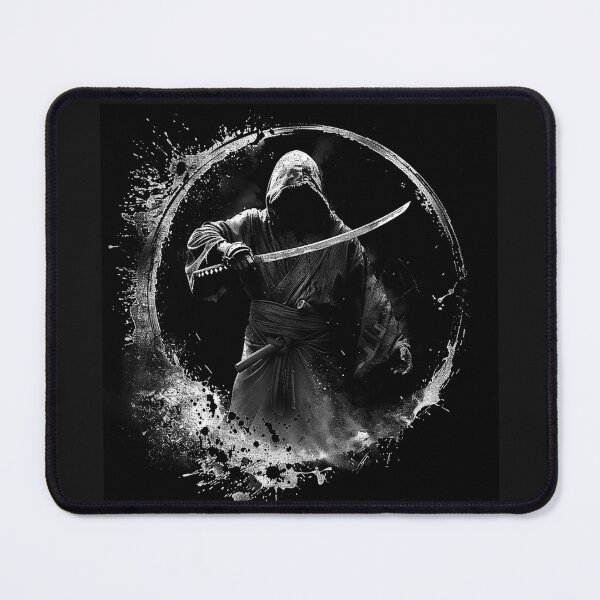 Item preview, Faceless Hooded Samurai with Katana Monochrome Ink Circle Art designed and sold by inkoutninja.