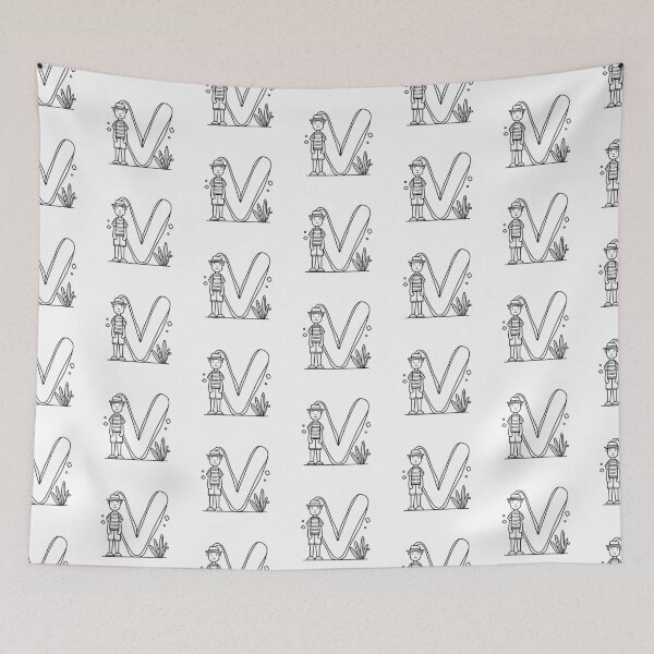 Item preview, An illustration showing the letter V beside a vacationer designed and sold by rasagamastore.