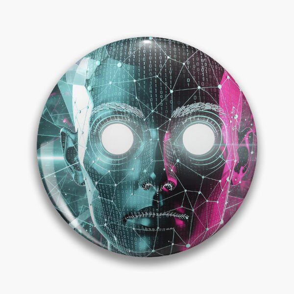 Item preview, Cyberpunk AI Cyborg Face Neon Glitch Synthwave Aesthetic designed and sold by RAMIX-Y2K.