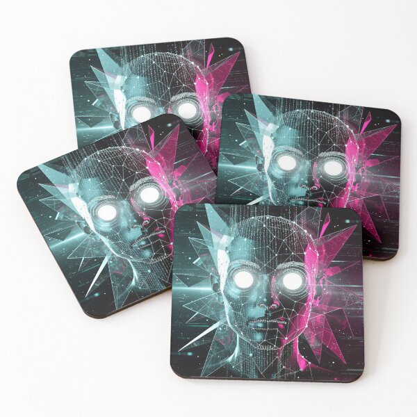 Item preview, Cyberpunk AI Cyborg Face Neon Glitch Synthwave Aesthetic designed and sold by RAMIX-Y2K.
