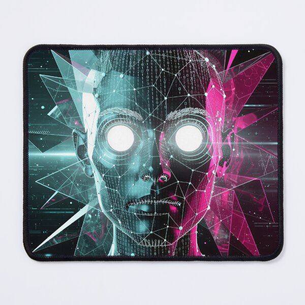 Item preview, Cyberpunk AI Cyborg Face Neon Glitch Synthwave Aesthetic designed and sold by RAMIX-Y2K.