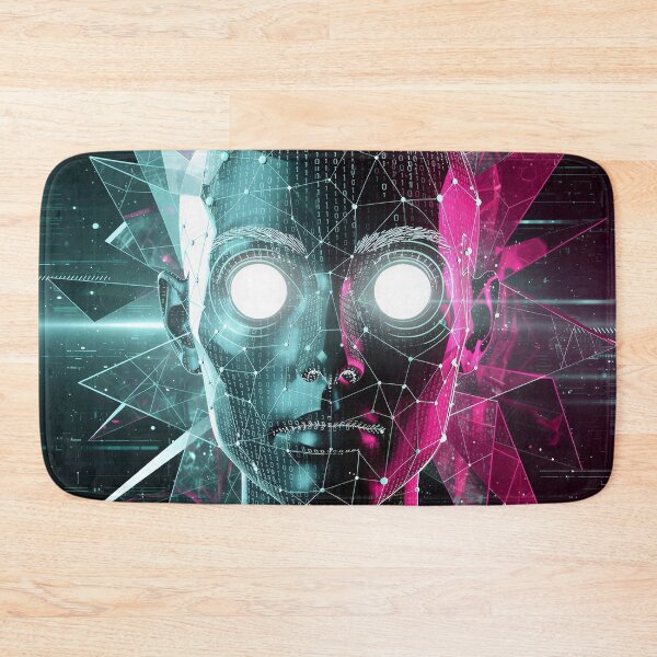 Item preview, Cyberpunk AI Cyborg Face Neon Glitch Synthwave Aesthetic designed and sold by RAMIX-Y2K.