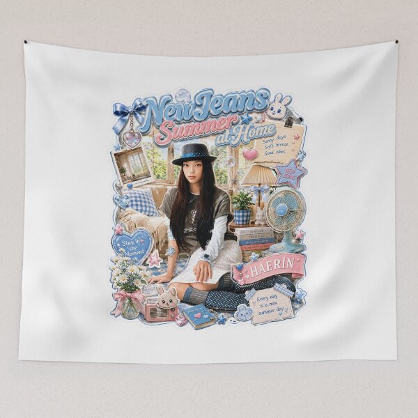 Item preview, NewJeans Haerin Retro Fedora Hat Living Room Poster designed and sold by Valereekmerch.