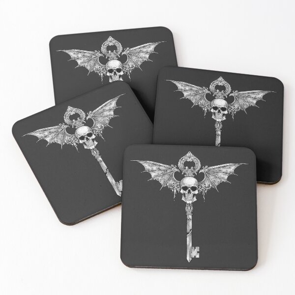 Item preview, Winged Skull Skeleton Key Gothic Bat Emblem Art designed and sold by inkoutninja.