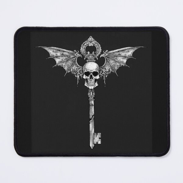 Item preview, Winged Skull Skeleton Key Gothic Bat Emblem Art designed and sold by inkoutninja.
