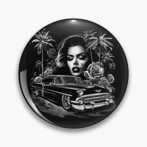 Item preview, Classic 1950s Car with Glamorous Woman Roses and Palm Trees designed and sold by inkoutninja.