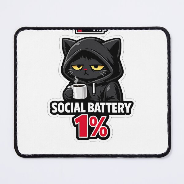Item preview, Social Battery 1% Black Cat Sticker | Introvert Coffee Meme | Funny Cute Cat Decal designed and sold by Bysma.