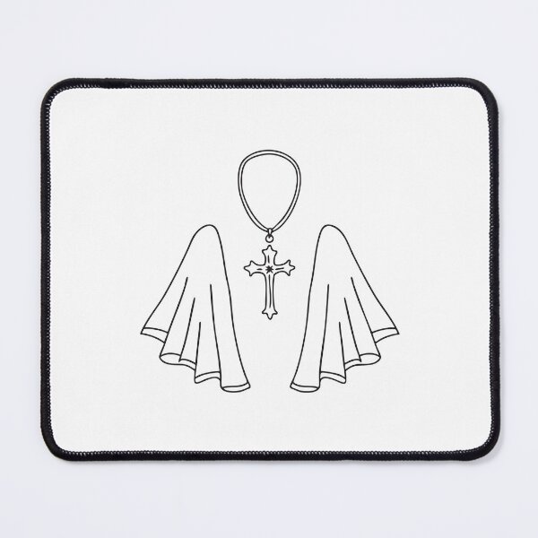 Item preview, A cross shaped gothic necklace beside a neatly folded cape designed and sold by rasagamastore.