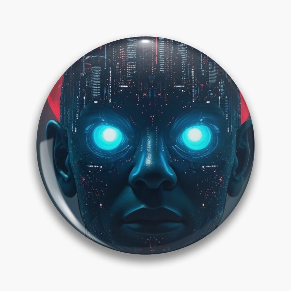 Item preview, Cyberpunk City Head AI Cyborg Red Moon Synthwave Aesthetic designed and sold by RAMIX-Y2K.
