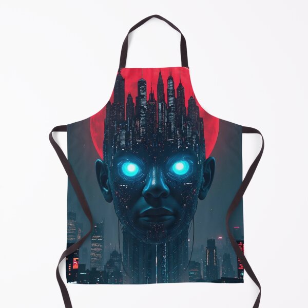 Item preview, Cyberpunk City Head AI Cyborg Red Moon Synthwave Aesthetic designed and sold by RAMIX-Y2K.