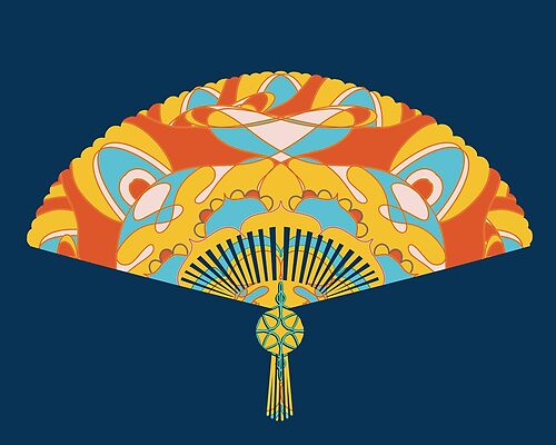 Vista previa del artículo con la obra «Psychedelic 70s Retro Folding Fan», diseñado y vendido por Karin Taylor.