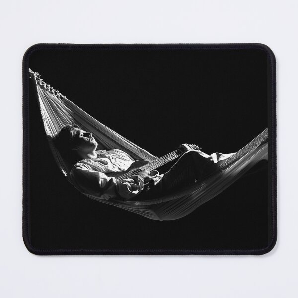 Item preview, Musician Relaxing in a Hammock with Guitar Monochrome Leisure Art designed and sold by inkoutninja.