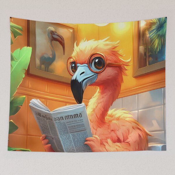 Item preview, Flamingo Bathroom Newspaper Reader Tropical Bird Kawaii Humor designed and sold by mildaclairmo.