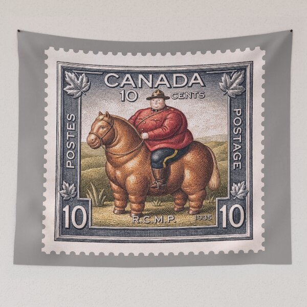 Item preview, Vintage Canadian Mountie Postage Stamp – Retro RCMP Horseback Engraving designed and sold by retrographics.