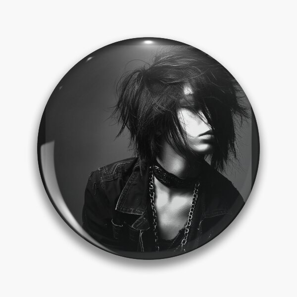 Item preview, Goth Woman with Spiky Hair and Chain Choker Monochrome Alternative Portrait designed and sold by inkoutninja.