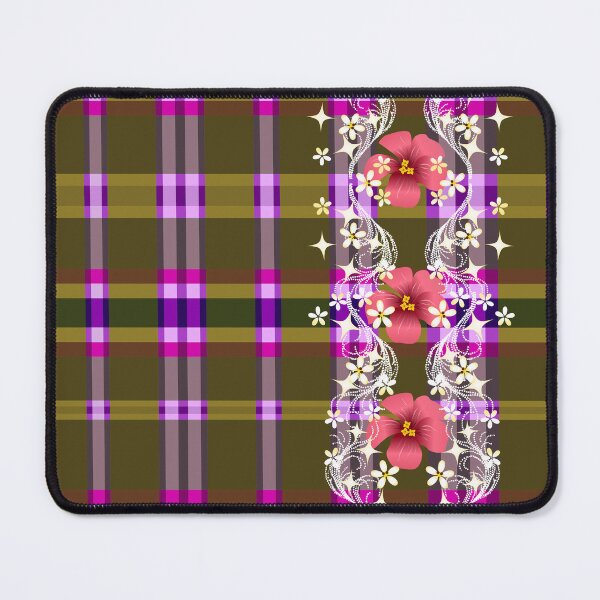 Item preview, Thai Plaid with Red Hibiscus Floral Border designed and sold by Vector Loom Studio 9.