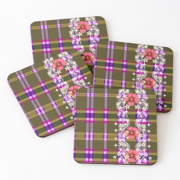 Item preview, Thai Plaid with Red Hibiscus Floral Border designed and sold by Vector Loom Studio 9.