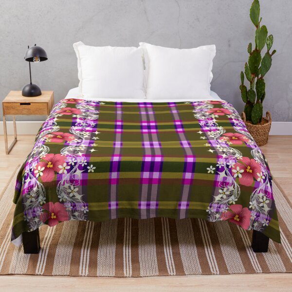 Item preview, Thai Plaid with Red Hibiscus Floral Border designed and sold by Vector Loom Studio 9.