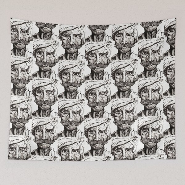 Item preview, Majestic Turban Warrior Portrait – Detailed Black & White Ink Sketch of Traditional Indian Man with Mustache | Cultural Line Art Print designed and sold by Craft-Qasba .