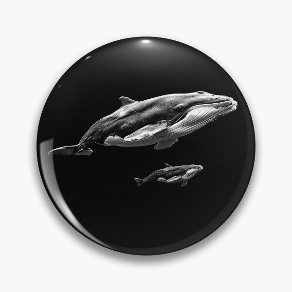 Item preview, Humpback Whale and Calf Monochrome Ocean Wildlife Art designed and sold by inkoutninja.