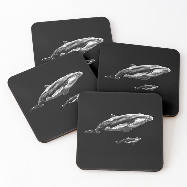 Item preview, Humpback Whale and Calf Monochrome Ocean Wildlife Art designed and sold by inkoutninja.