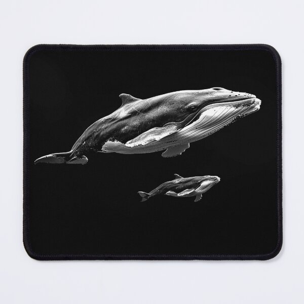 Item preview, Humpback Whale and Calf Monochrome Ocean Wildlife Art designed and sold by inkoutninja.