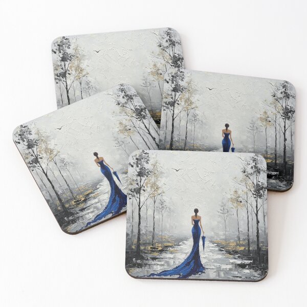 Item preview, Blue Elegance – Minimalist Woman in the Rain | Modern Abstract Painting designed and sold by Atelier Nova.