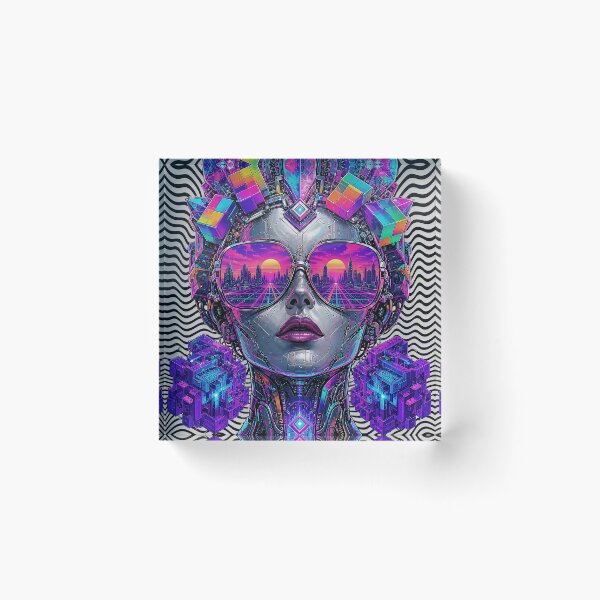 Item preview, Psychedelic Synthwave Android Queen Cyberpunk Vaporwave Glasses designed and sold by RAMIX-Y2K.