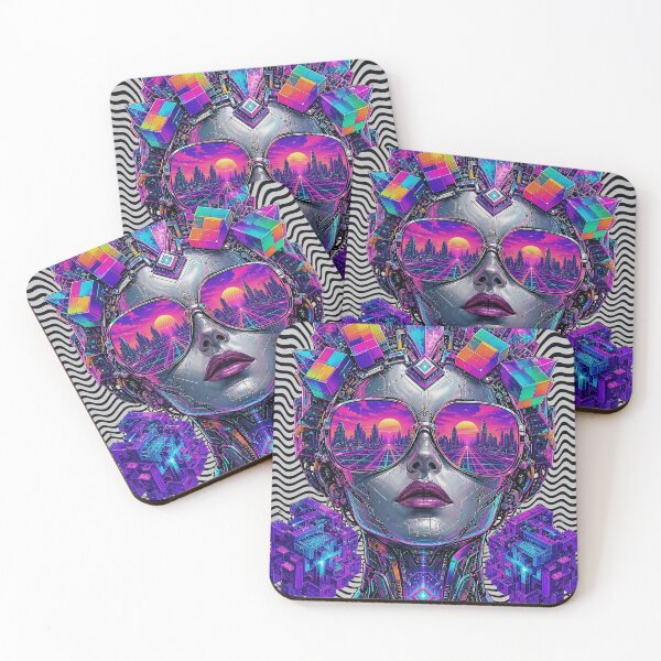 Item preview, Psychedelic Synthwave Android Queen Cyberpunk Vaporwave Glasses designed and sold by RAMIX-Y2K.