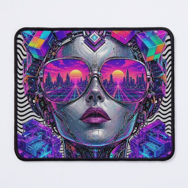 Item preview, Psychedelic Synthwave Android Queen Cyberpunk Vaporwave Glasses designed and sold by RAMIX-Y2K.