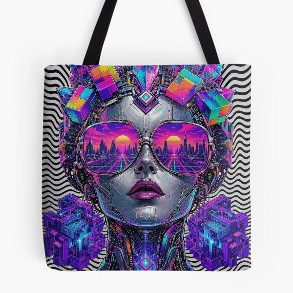 Item preview, Psychedelic Synthwave Android Queen Cyberpunk Vaporwave Glasses designed and sold by RAMIX-Y2K.