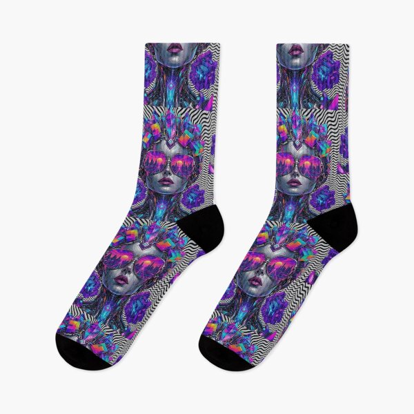 Item preview, Psychedelic Synthwave Android Queen Cyberpunk Vaporwave Glasses designed and sold by RAMIX-Y2K.