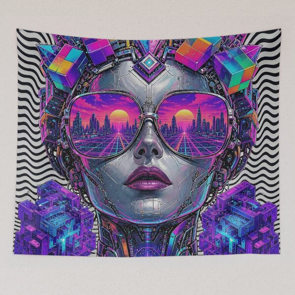 Item preview, Psychedelic Synthwave Android Queen Cyberpunk Vaporwave Glasses designed and sold by RAMIX-Y2K.