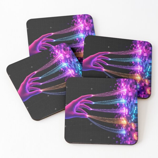Item preview, Neon Cyber Hand Binary Code Fiber Optics Data Touch Synthwave designed and sold by RAMIX-Y2K.