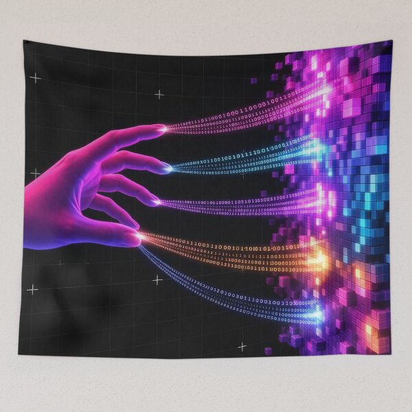Item preview, Neon Cyber Hand Binary Code Fiber Optics Data Touch Synthwave designed and sold by RAMIX-Y2K.