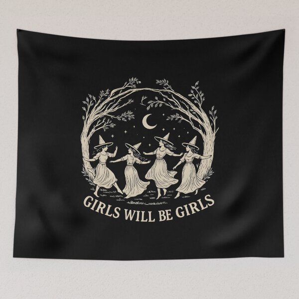 Item preview, Girls Will Be Girls Witch Shirt, Vintage Halloween Witches Dancing Graphic Tee, Cottagecore Moon Witchy Shirt, Spooky Season Gift, Comfort Colors designed and sold by Xtusdior.