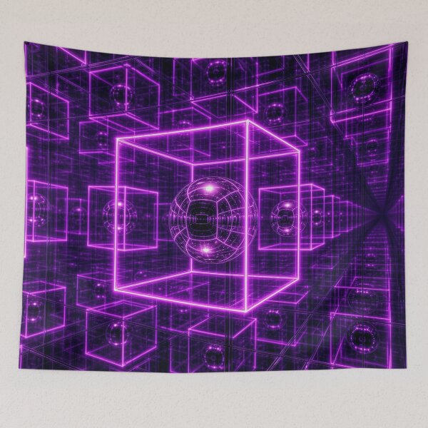 Item preview, Neon Purple Infinity Cube Chrome Sphere Cyberpunk Matrix 3D designed and sold by RAMIX-Y2K.