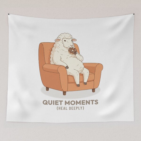 Item preview, Peaceful Sheep Eating Donut Retro Illustration designed and sold by COZY VINTAGE animal.