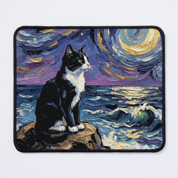 Item preview, Tuxedo Cat Starry Night Cat At The Beach And Moon designed and sold by JwattVRmonke.