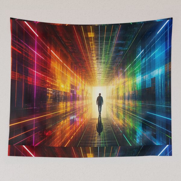 Item preview, Rainbow Neon Cyberpunk Tunnel Silhouette Light Sci Fi Portal designed and sold by RAMIX-Y2K.