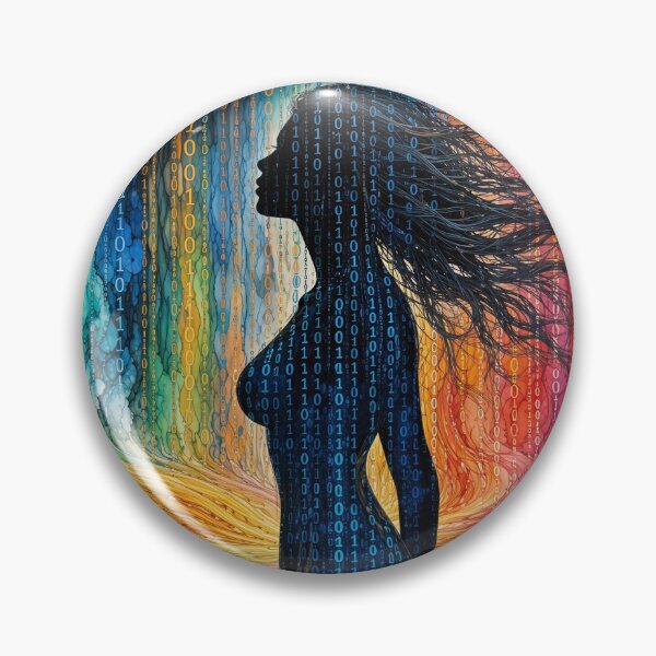 Item preview, Binary Code Woman Silhouette Rainbow Matrix Alcohol Ink Cyber Art designed and sold by RAMIX-Y2K.