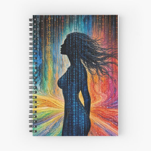 Item preview, Binary Code Woman Silhouette Rainbow Matrix Alcohol Ink Cyber Art designed and sold by RAMIX-Y2K.