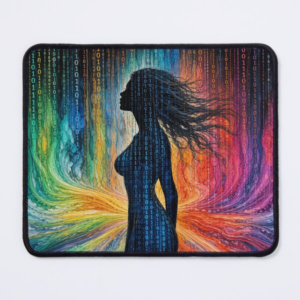 Item preview, Binary Code Woman Silhouette Rainbow Matrix Alcohol Ink Cyber Art designed and sold by RAMIX-Y2K.